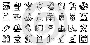 Survival icons set, outline style