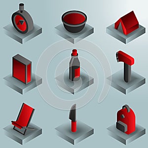 Survival kit color gradient isometric icons