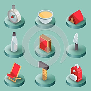 Survival kit color isometric icons