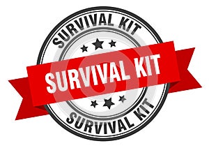 survival kit label sign. round stamp. band. ribbon