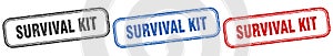 survival kit square isolated sign set. survival kit stamp.