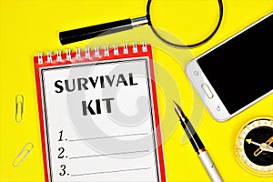 Survival kit-a text message in the form on the planning folder.