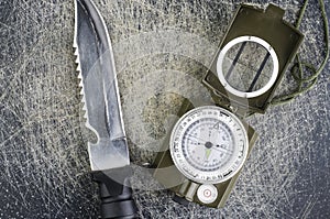 Survival Knife And Military Compass