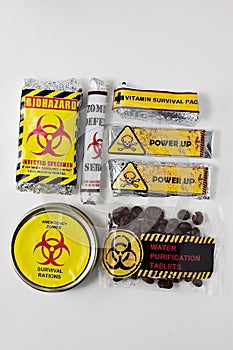 Survival pack with a biohazard symbol.