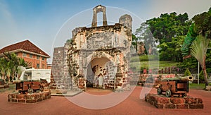 Surviving gate of the A Famosa fort in Malacca, Malaysia. Panorama photo
