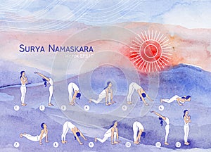 Surya Namaskara. Yoga poster for yoga class. photo