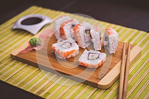 Sushi on bamboo photo