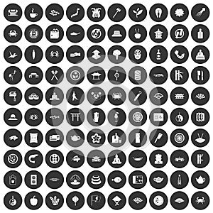 100 sushi bar icons set black circle