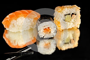 Sushi on black background