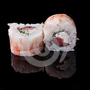 Sushi on black background