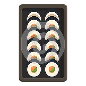 Sushi box deliver icon cartoon vector. Online shop meal