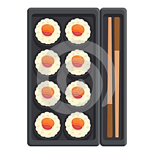 Sushi box with sticks icon cartoon vector. Asian food
