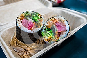 Sushi burrito is a new fusion Japanese food photo