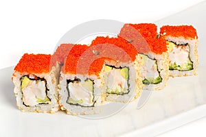 Sushi (California Roll) on a white background