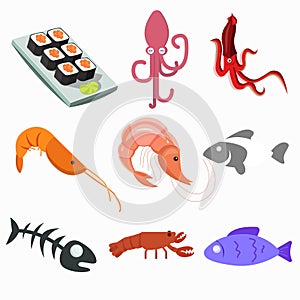 sushi, calmar, shrimp, lagostas, sea food clip art set. sushi, calmar, shrimp, lagostas, sea food vector clip art set.
