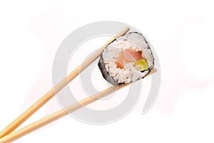 Sushi with chopsticks