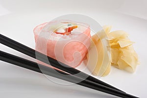 Sushi with chopsticks photo