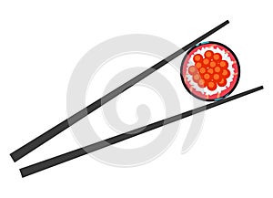 Sushi and chopsticks vector illustration over white