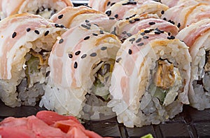 Sushi close up us background