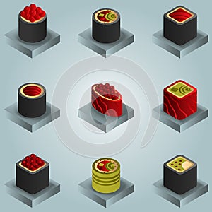 Sushi color gradient isomeric icons