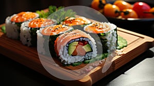 A sushi on a cutting board