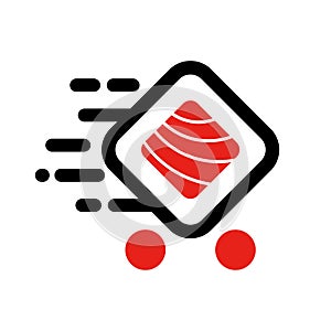 Sushi delivery logo template. Vector illustration Sushi roll sign, symbolizes the fast delivery. EPS 10