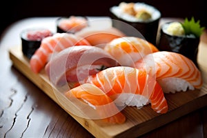 sushi fish japanese seafood set meal roll rice food japan. Generative AI.