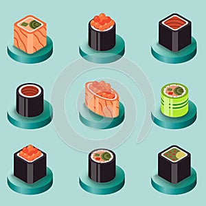 Sushi flat isomeric icons