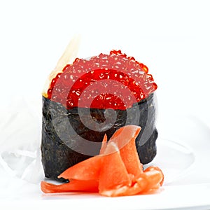 Sushi with flying fish caviar