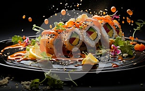 Sushi with Flying Vegetables and Meat\