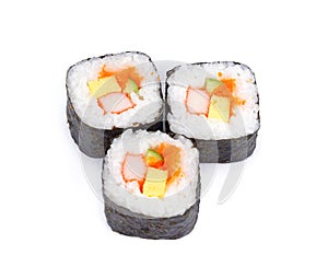 Sushi fresh maki rolls, isolated on white,