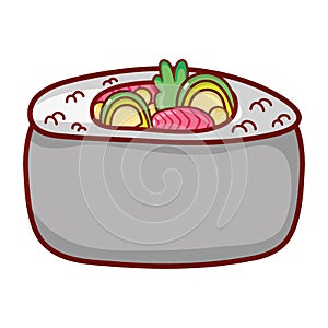 Sushi fresh seaweeds vegetables food japanese menu cartoon isolated icon