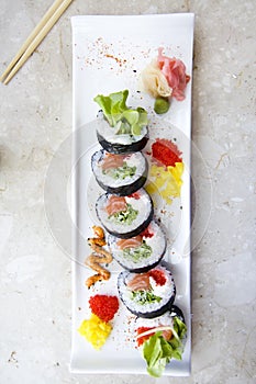 Sushi futomaki on plate