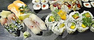 Sushi gourmet on a slate plate