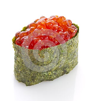 Sushi gunkan with red caviar. Tobico. Tobiko. Isolated