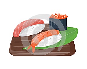 Sushi japanese cuisine traditional food flat healthy gourmet icons and oriental restaurant rice asia meal plate culture