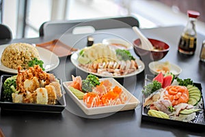 Sushi Japanese yummy dish mea delicious The fish filet Food Decoration Wasabi cucumber soup squid octopus cuttlefish salad