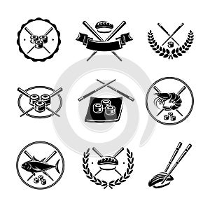 Sushi labels and elements set. Vector