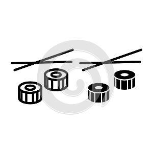 Sushi line and glyph icon. Sushi with chopsticks vector illustration isolated on white. Asian food outline style design