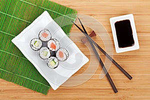 Sushi maki set and soy sauce