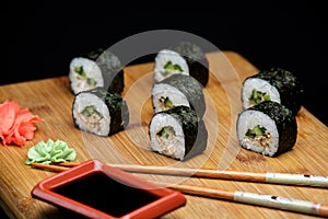 Sushi maki unagi hosomaki with eel.