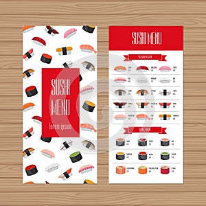 Sushi menu design. Leaflet and flyer layout template. Japanese f