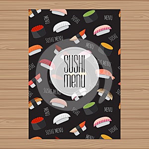 Sushi menu design. A4 size layout template. Cover restaurant bro