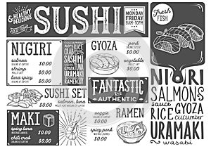 Sushi menu restaurant, food template.