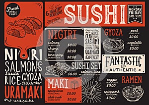 Sushi menu restaurant, food template.