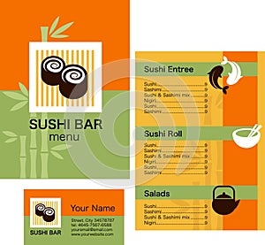 Sushi menu template and business card, with logo