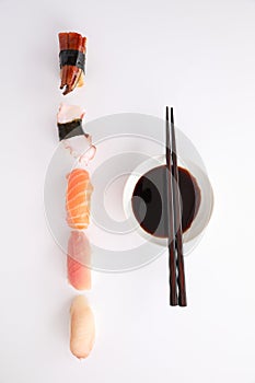 Sushi mix Japanese food sushi salmon tuna octopus eel and sea bass japan local food isolated in white background