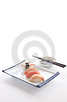 Sushi mix Japanese food sushi salmon tuna octopus eel and sea bass japan local food isolated in white background