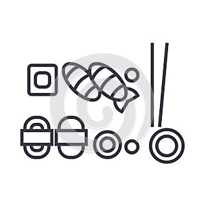 Sushi mix vector line icon, sign, illustration on background, editable strokes