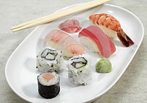 SUSHI NIGIRIZUSHI AND MAKIZUSHI, JAPANESE FOOD